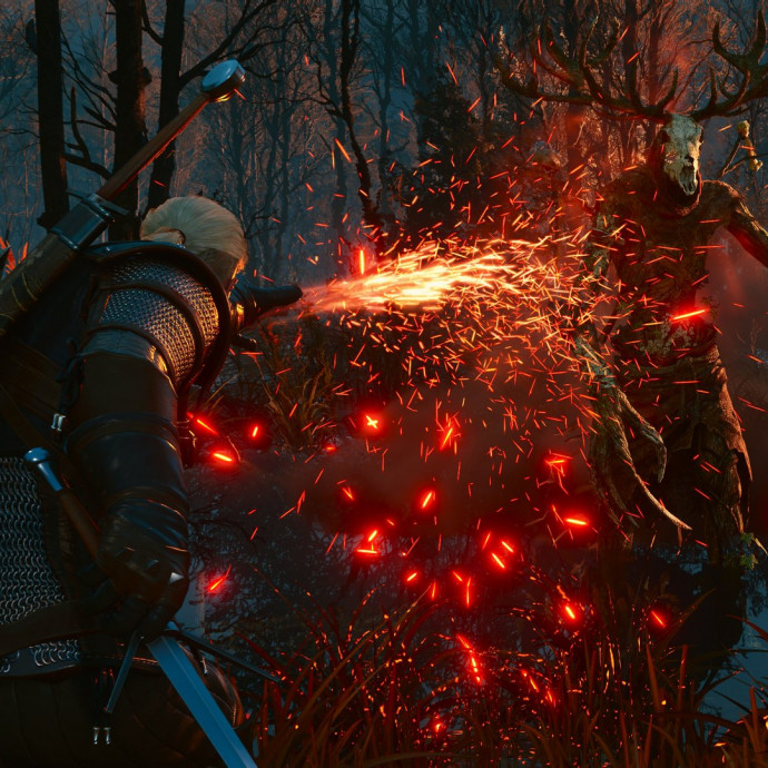 Бой Геральта с чудовищем в ремастере The Witcher 3: Wild Hunt